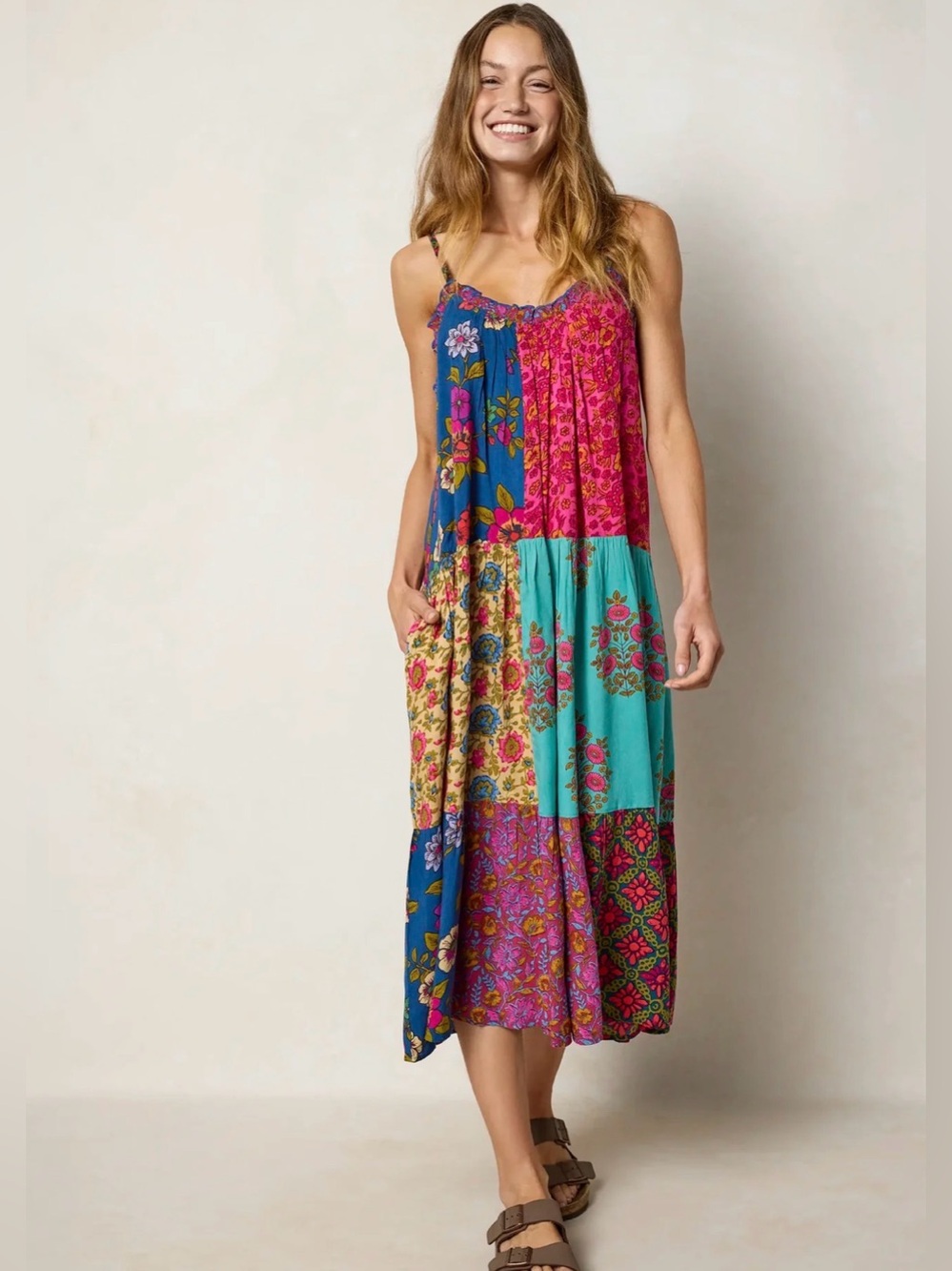🔘NATURAL LIFE “Harley” Multicolor Patchwork Floral midi Dress